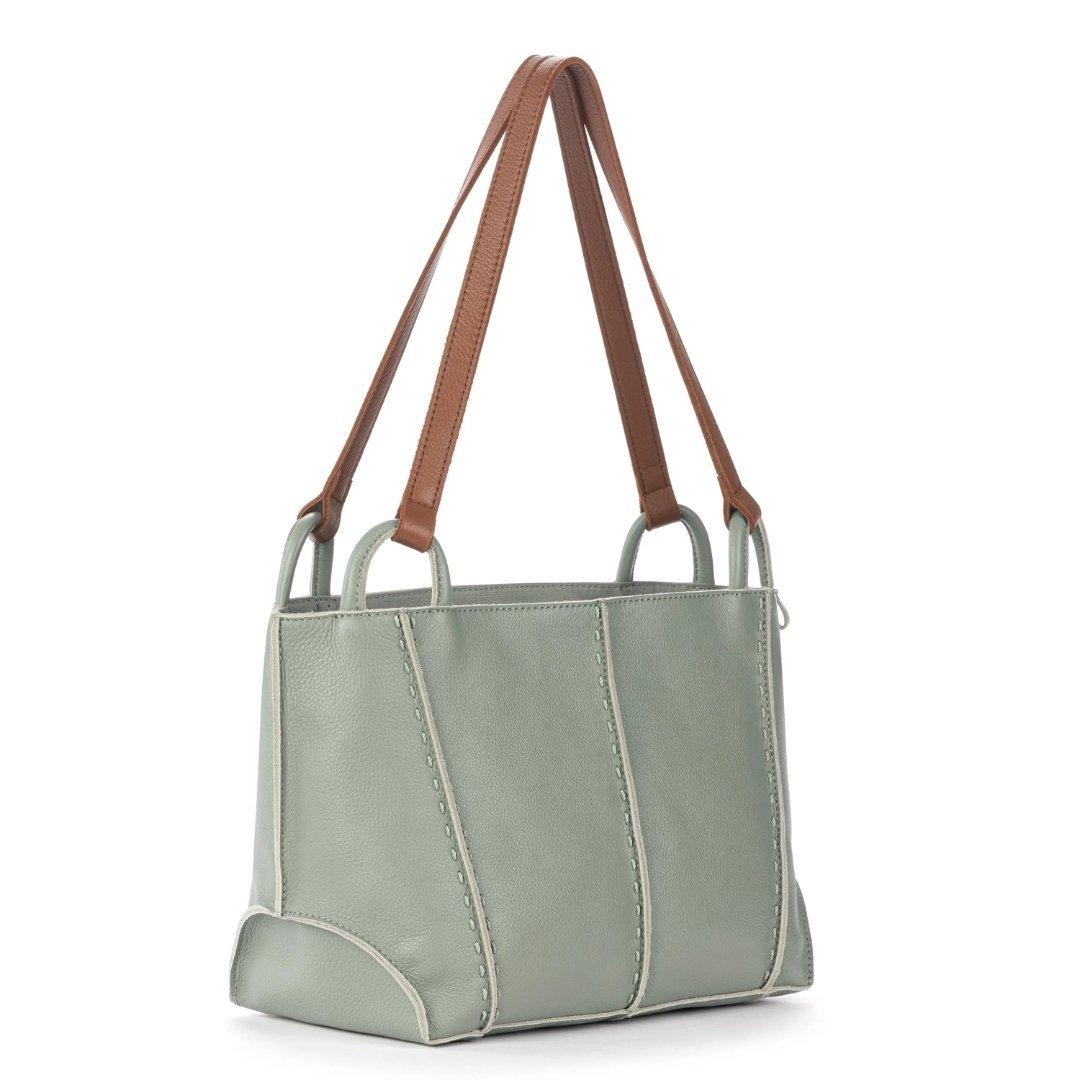 Elegant Sage Green Leather Tote Bag for Women Everyday Style - Image 3